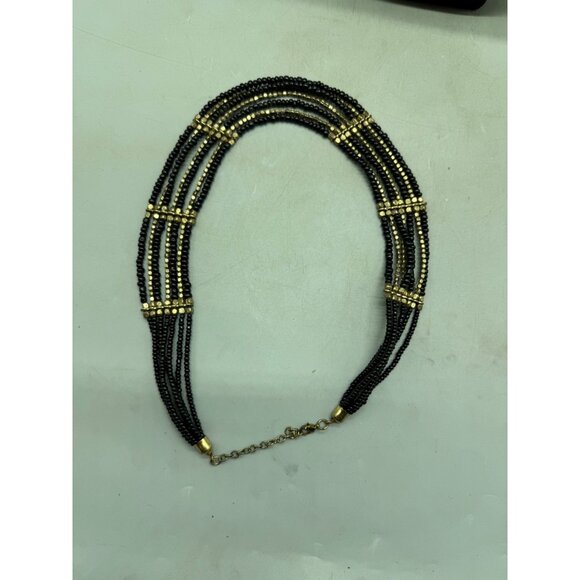 Multi-Strand Black & Gold Beaded Necklace With Adjustable Chain 21" READ - Picture 2 of 2